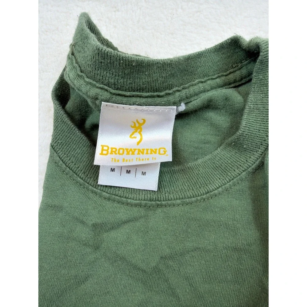 Browning Mens Long Sleeve T-Shirt Green Camo Buckmark Logo Graphic Tee Large
